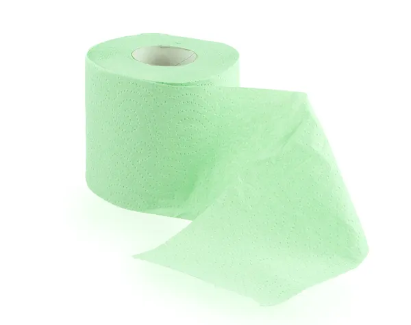Zielony papier toaletowy z perforacją na biały — Zdjęcie stockowe