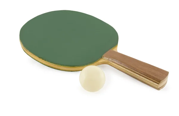Rakietki tenis stołowy i piłka na białym tle — Zdjęcie stockowe