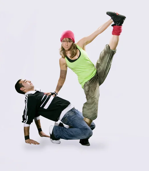Adolescentes dançando breakdance em ação — Fotografia de Stock