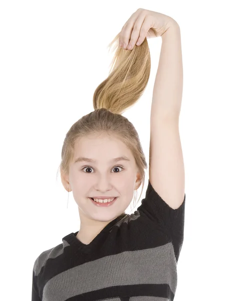 Nahaufnahme Porträt eines glücklichen jungen Mädchens — Stockfoto