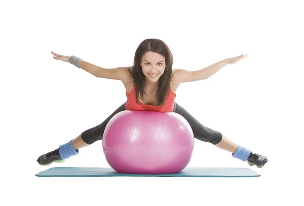 Attractive Young Female Fitness Ball Stretching — Stock Photo, Image