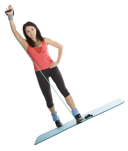 Attraktive Junge Frau Mit Fitness Expander Stretching — Stockfoto