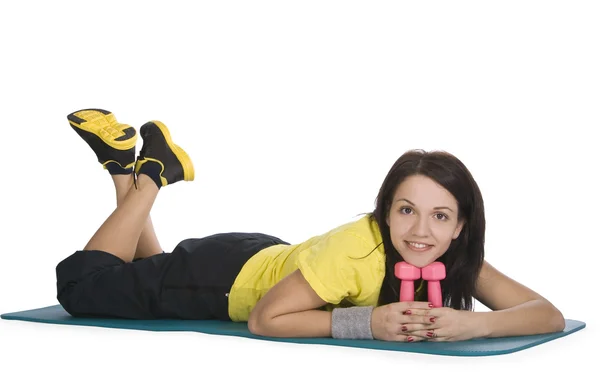 Attractive Young Female Fitness Dumbbells Sport Center — Stock Photo, Image