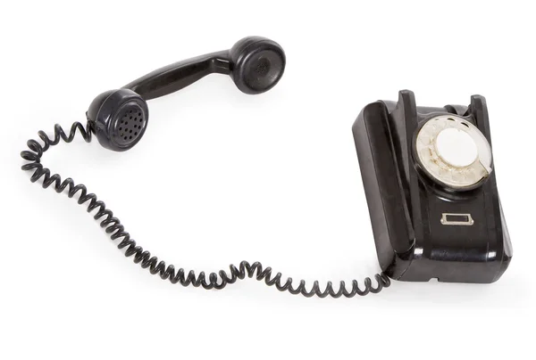 Oude Zwarte Telefoon Geïsoleerd Wit — Stockfoto