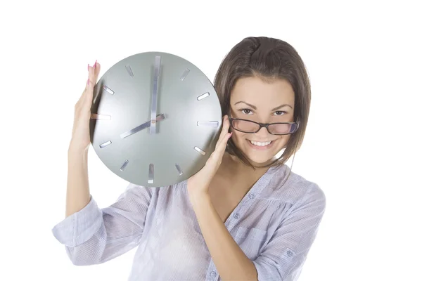 Imagen de mujer con reloj grande — Foto de Stock