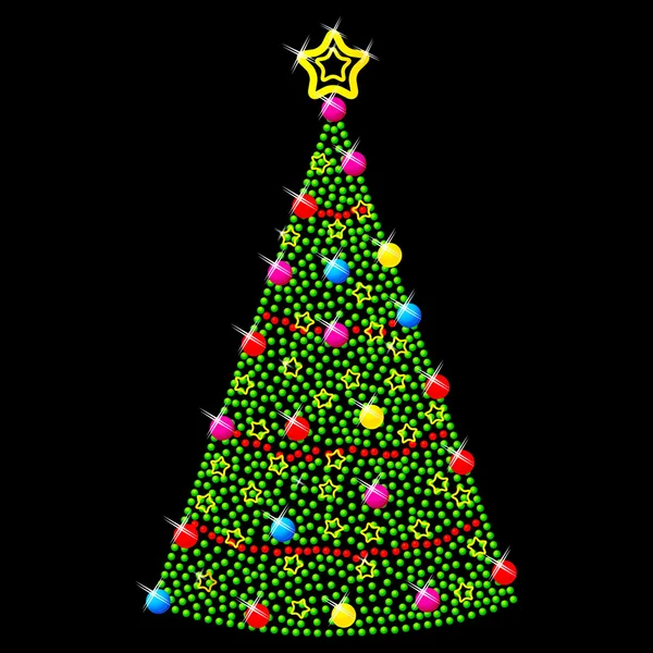 Christmas tree on black background — Stock Vector