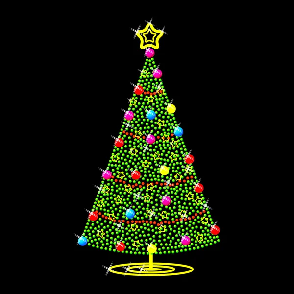 Kerstboom op zwarte achtergrond — Stockvector