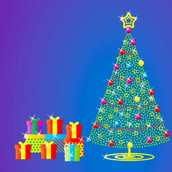 Mavi arka plan üzerinde Noel ağacı — Stok Vektör