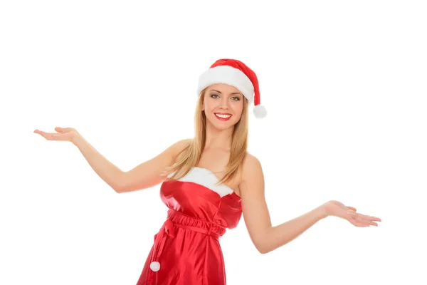 Mooie gelukkig jonge vrouw verkleed als santa — Stockfoto