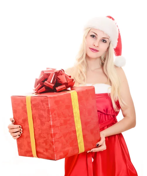 Joyeux père Noël aide fille avec boîte cadeau — Photo