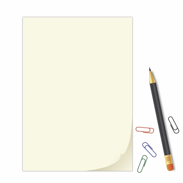 Bloco de notas de casca enrolada com lápis de cor e grampos — Vetor de Stock