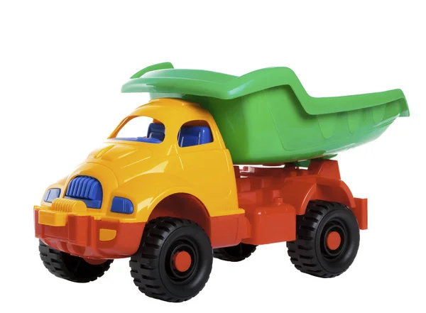 Kolorowe Zabawki Ciężarówki Białym Tle — Zdjęcie stockowe