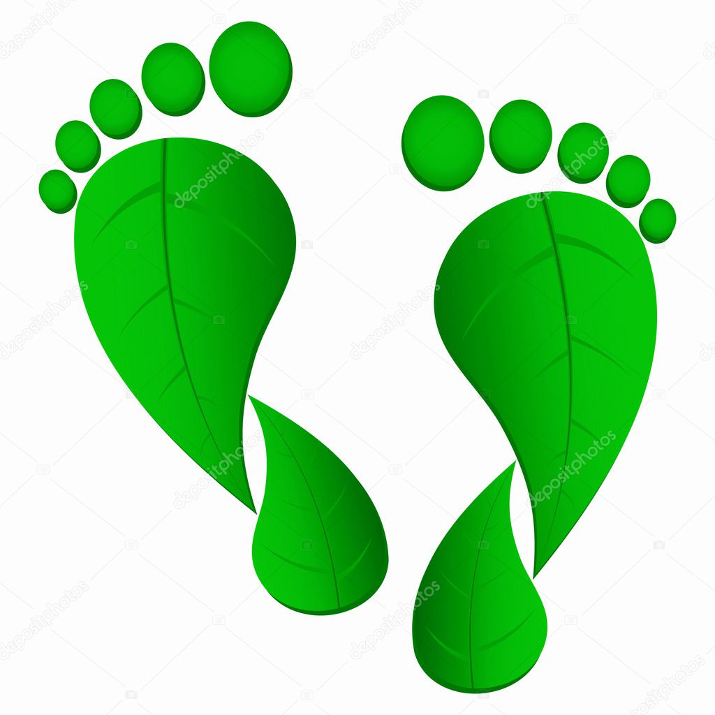 Green leaf foot prints