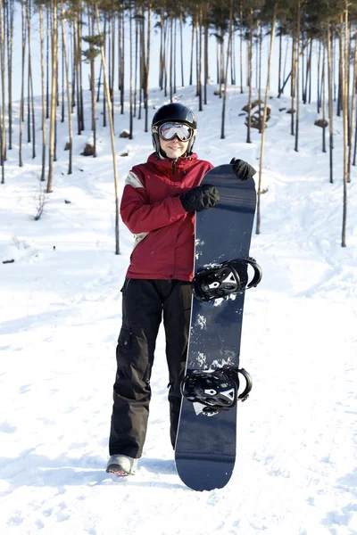 Ευτυχισμένη Γυναίκα Snowboarder Στα Βουνά Του Χειμώνα Τον Τρόπο Ζωής — Φωτογραφία Αρχείου