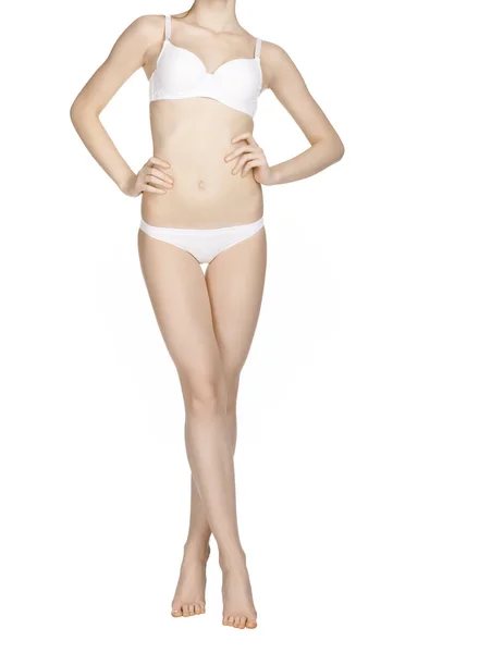Corpo Feminino Liso Sexy Bonito Isolado Fundo Branco — Fotografia de Stock