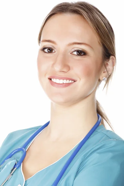 Sonriente médico mujer con estetoscopio. —  Fotos de Stock