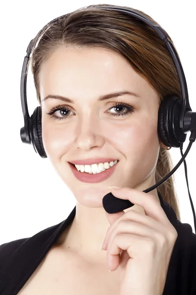 耳机的美丽客户服务运营商女人 — 图库照片