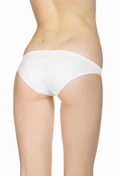 Beau corps féminin mince en sous-vêtements, isolé sur fond blanc — Photo