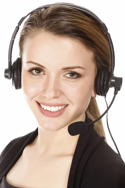 Vackra kund tjänst operatör kvinna med headset — Stockfoto