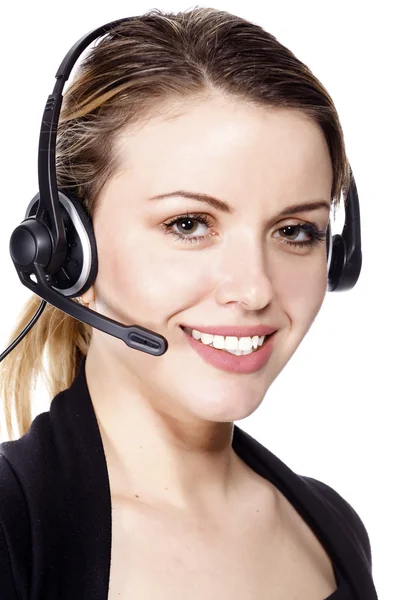Belle opérateur de service à la clientèle femme avec casque — Photo