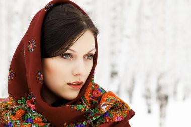 Gorgeous woman in shawl. clipart
