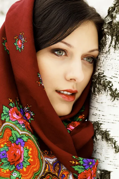 Gorgeous woman in shawl. — Stock Photo, Image