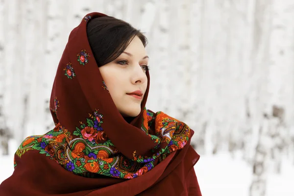 stock image Gorgeous woman in shawl on her head