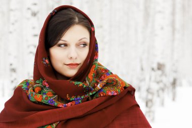 Gorgeous woman in shawl. clipart