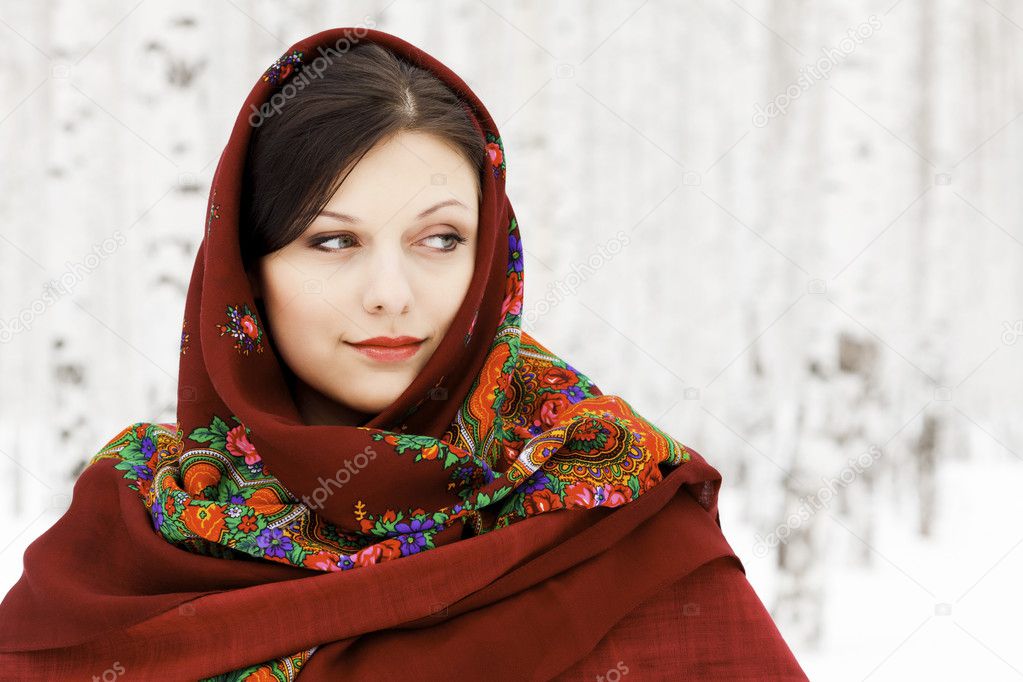 Gorgeous woman in shawl.