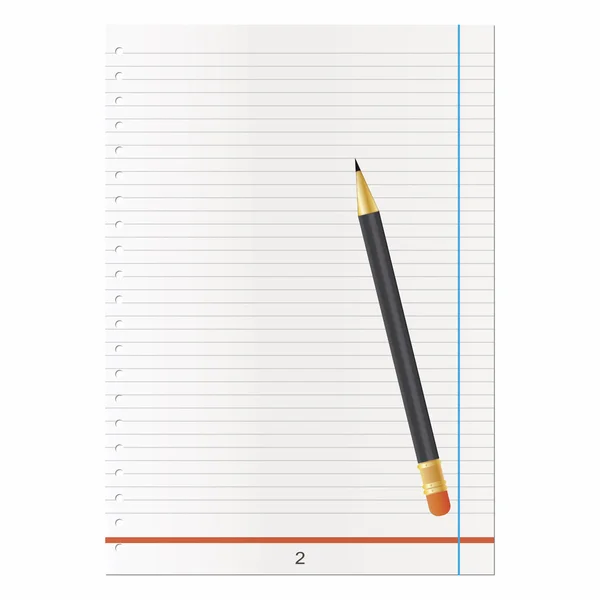 Folha de papel com lápis sobre fundo branco — Vetor de Stock