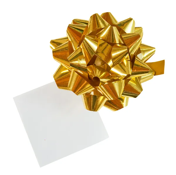 Brinco de presente feriado dourado no fundo branco — Fotografia de Stock