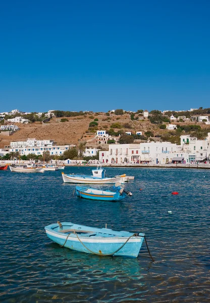 Island of Mykonos in the port bay with boats — Stock Photo, Image