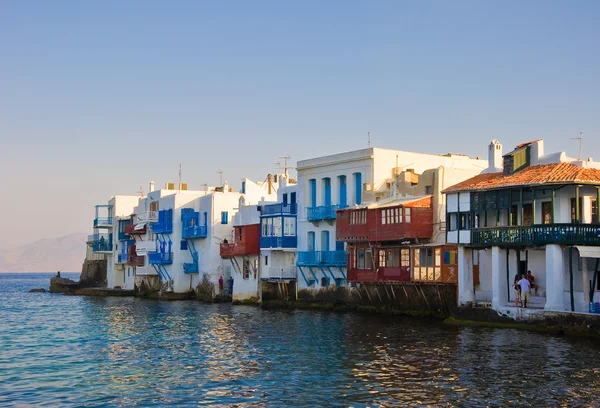 stock image Buildings over the sea of Little Venice on Mykonos Island