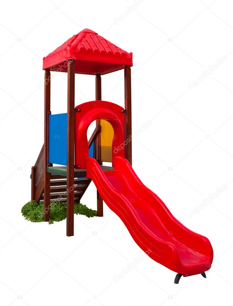 Colorful hill with a roof for the playground. Isolated.