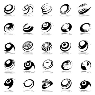 Spiral movement and rotation. 25 design elements. Set 2. clipart