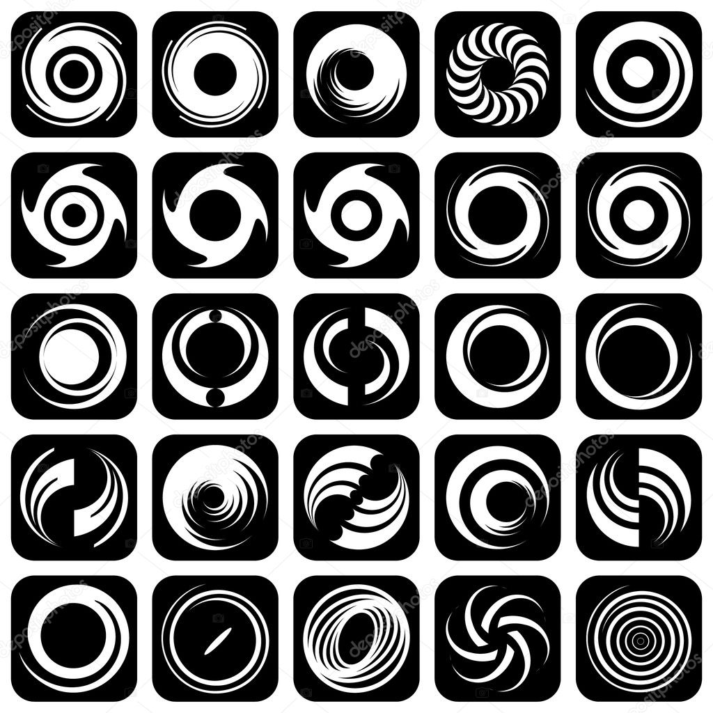 Spiral movement and rotation. Design elements set.