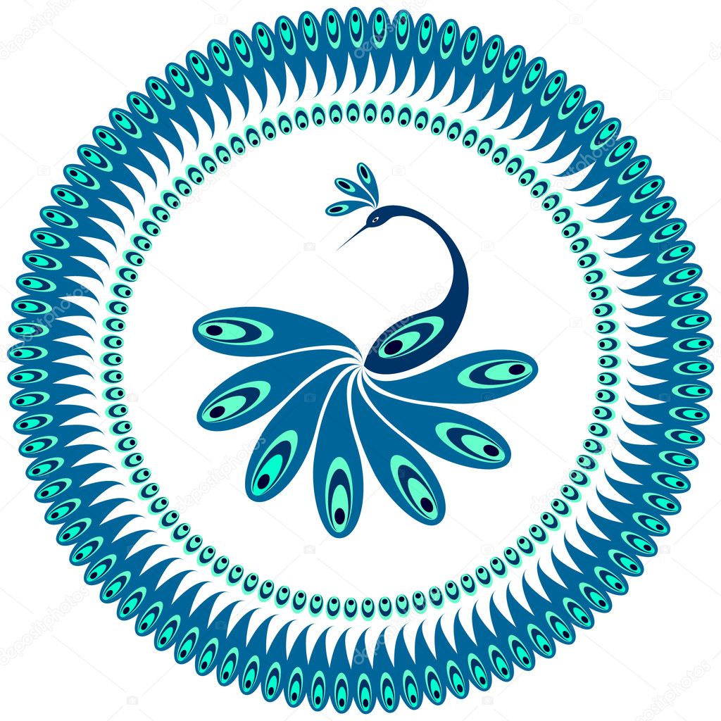 Peacock. Decorative pattern for plate.