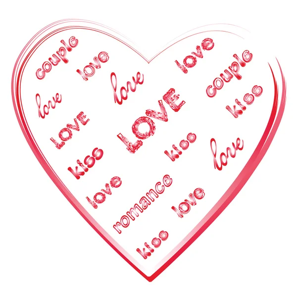 Love words in a heart shape. — Stock Vector