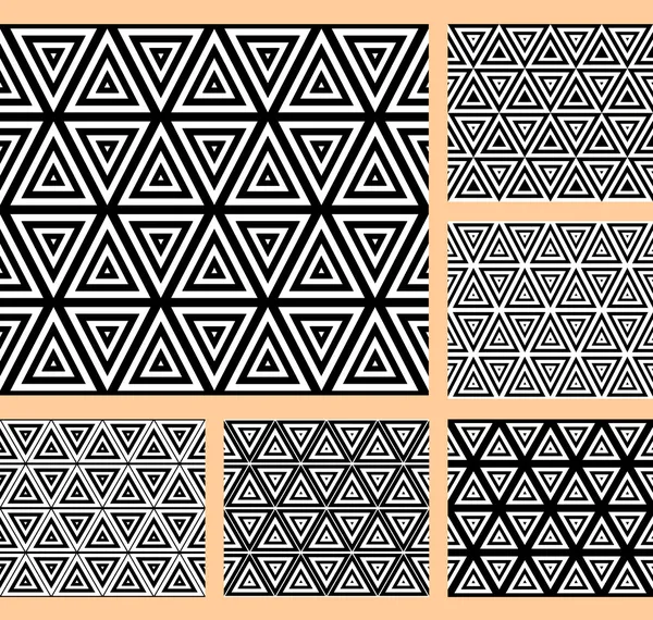 Bezešvé Geometrické Vzory Trojúhelníkovým Buňkami Sada Vektorové Ilustrace — Stockový vektor