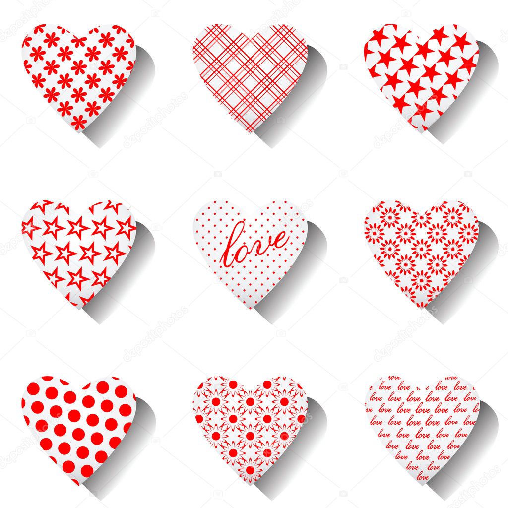 Heart icons set for valentines. Vector illustration.