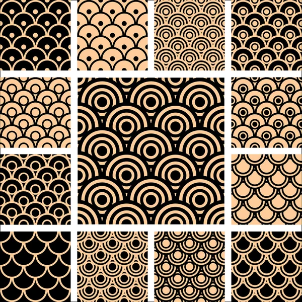 Patrones Geométricos Sin Costuras Diseños Con Elementos Forma Círculo Ilustración — Archivo Imágenes Vectoriales