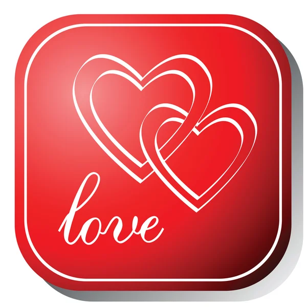 Εικονίδιο αγάπη σε ένα κόκκινο κουμπί. — Διανυσματικό Αρχείο