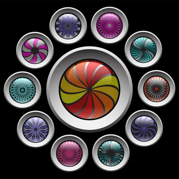 Düğmeleri renkli dekoratif desenli. tasarım öğeleri kümesi. — Stok Vektör