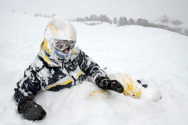 Skier in deep snow clipart