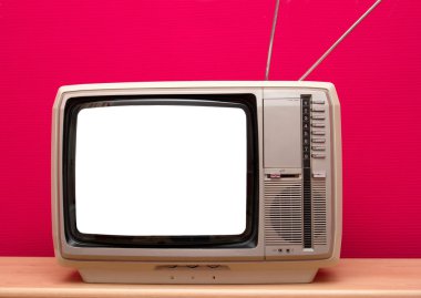 Vintage tv ile boş bir beyaz ekran