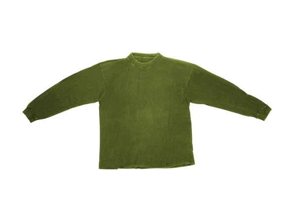 Yeşil Longsleeved Gömlek Üzerine Beyaz Izole — Stok fotoğraf