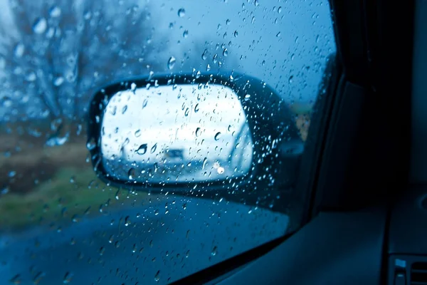 Driving Rain Sideview Mirror — Stock Photo, Image