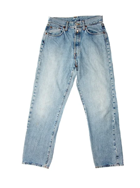 Blå Jeans Isolerad Vit Bakgrund — Stockfoto