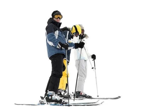 Grupo Jóvenes Esquiadores Sobre Fondo Blanco —  Fotos de Stock