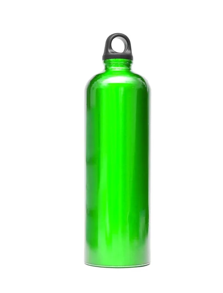 Zielona Aluminiowa Butelka Wody Białym Tle — Zdjęcie stockowe
